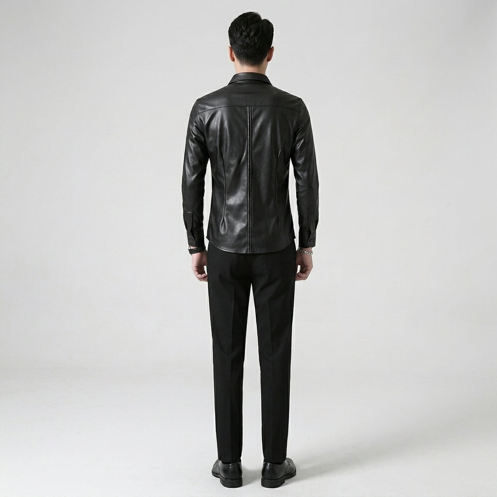 Men’s Black Sheepskin Leather Shirt Jacket