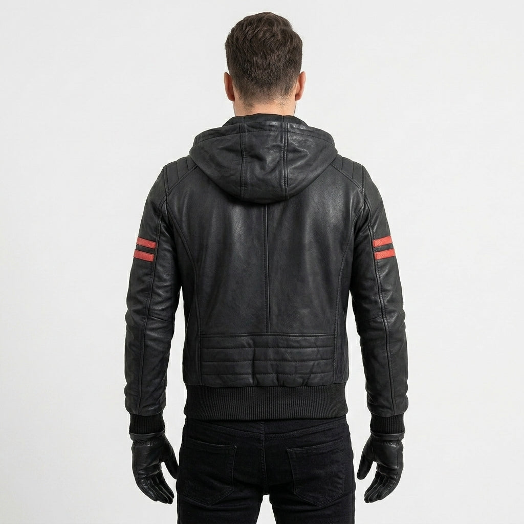 Men’s Black Café Racer Leather Motorcycle Jacket