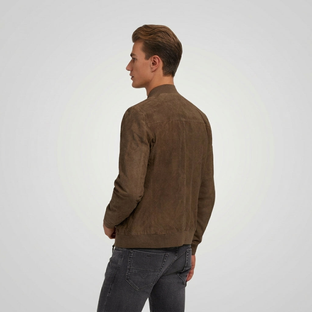 Men’s Brown Suede Bomber Jacket – Classic Casual Aviator Style