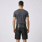 Men’s Black Leather Cargo Utility Shorts