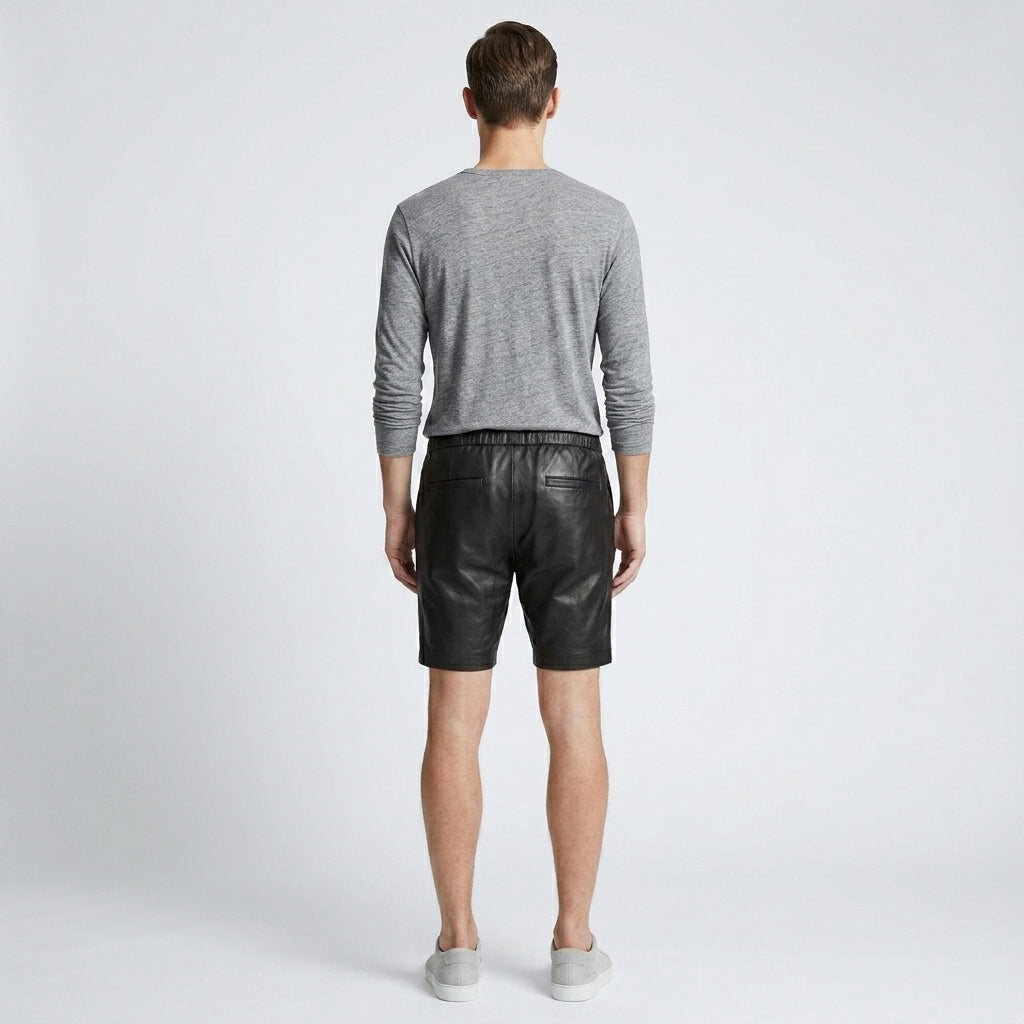 Men’s Classic Black Leather Shorts