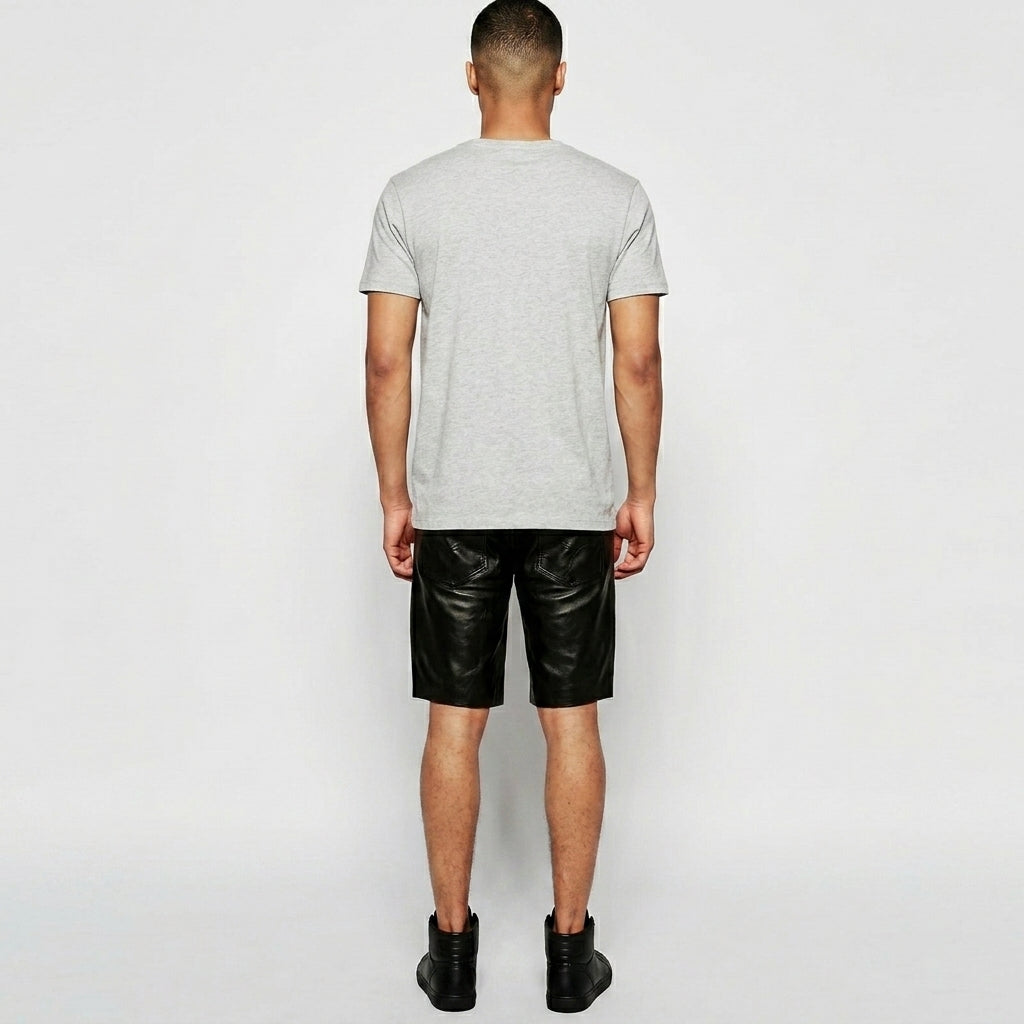 Men’s Designer Black Leather Shorts