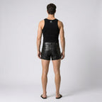 Men’s Black Double Zipper Leather Shorts