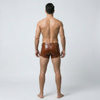 Men’s Brown Croc Texture Leather Shorts