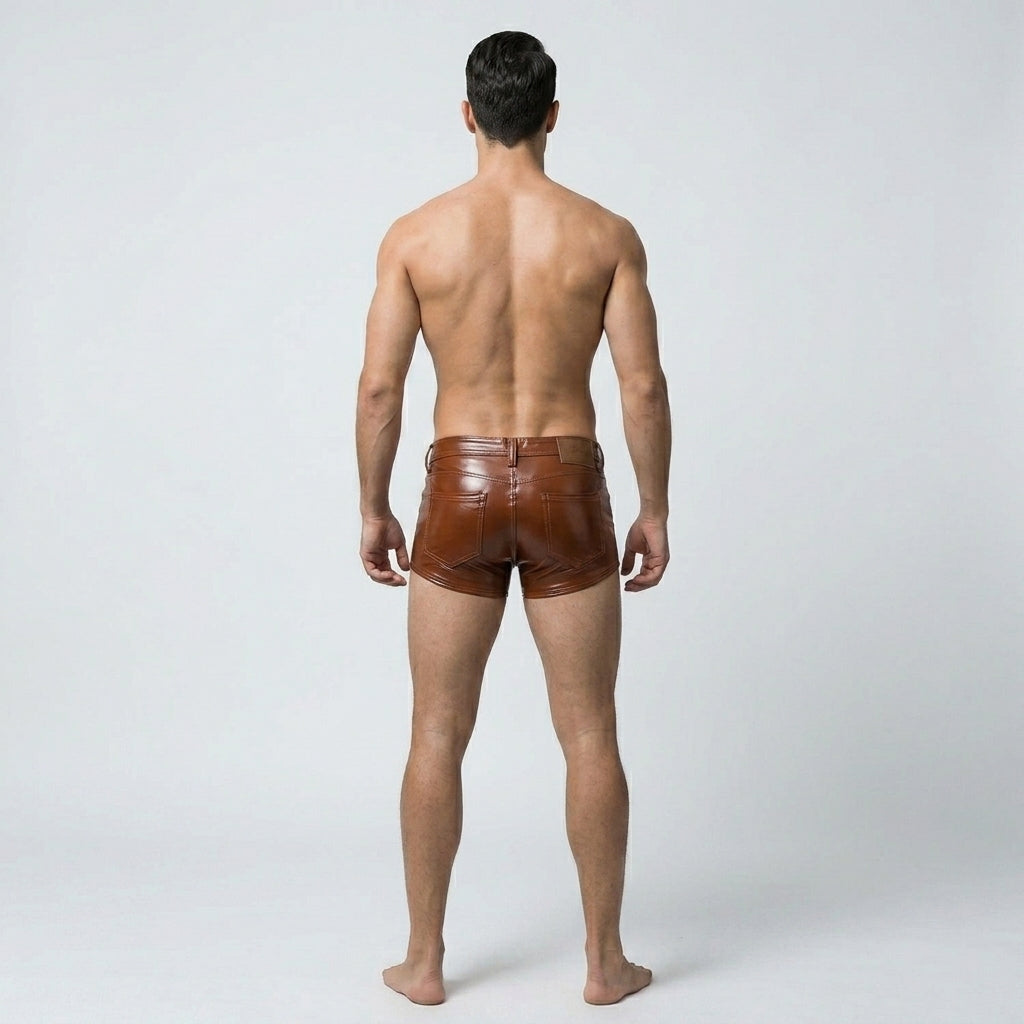 Men’s Brown Croc Texture Leather Shorts