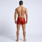 Men’s Red Leather Slim Fit Shorts
