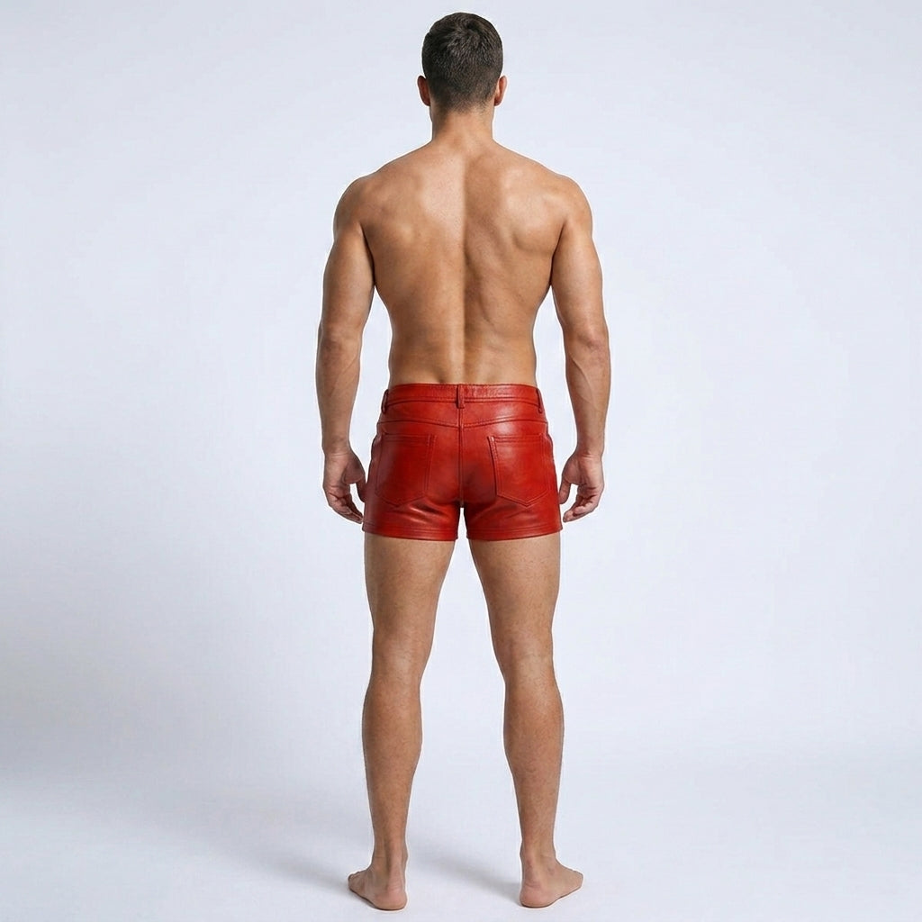 Men’s Red Leather Slim Fit Shorts