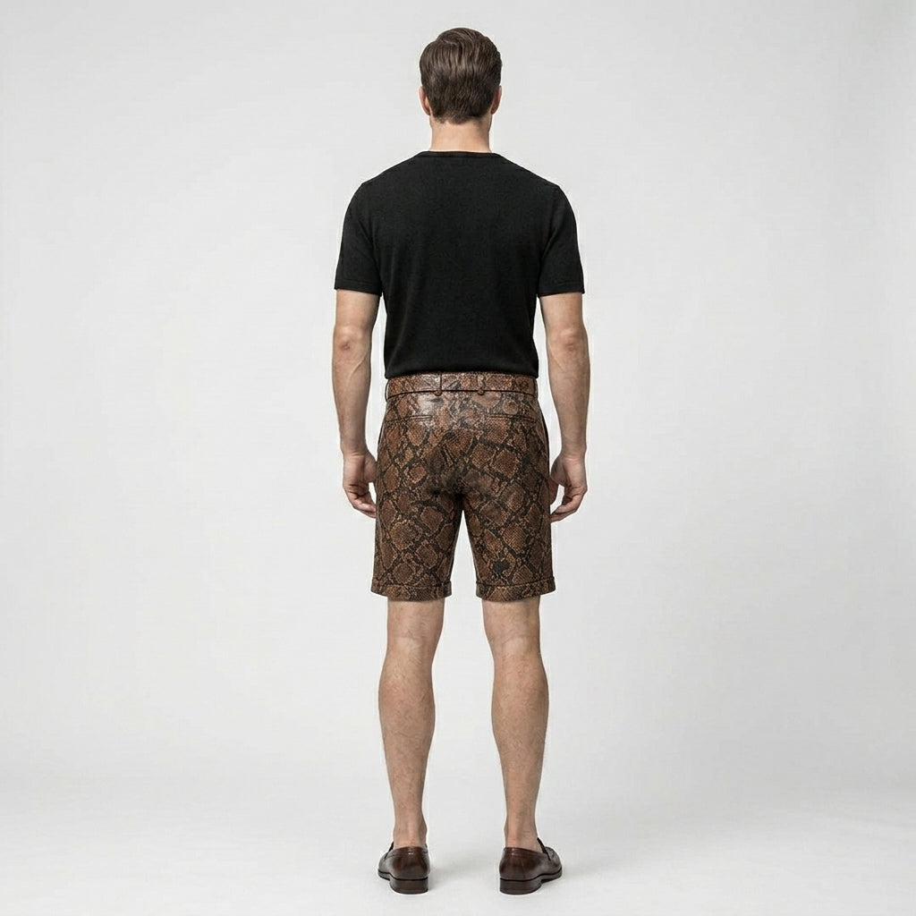 Men’s Snake Print Faux Leather Shorts