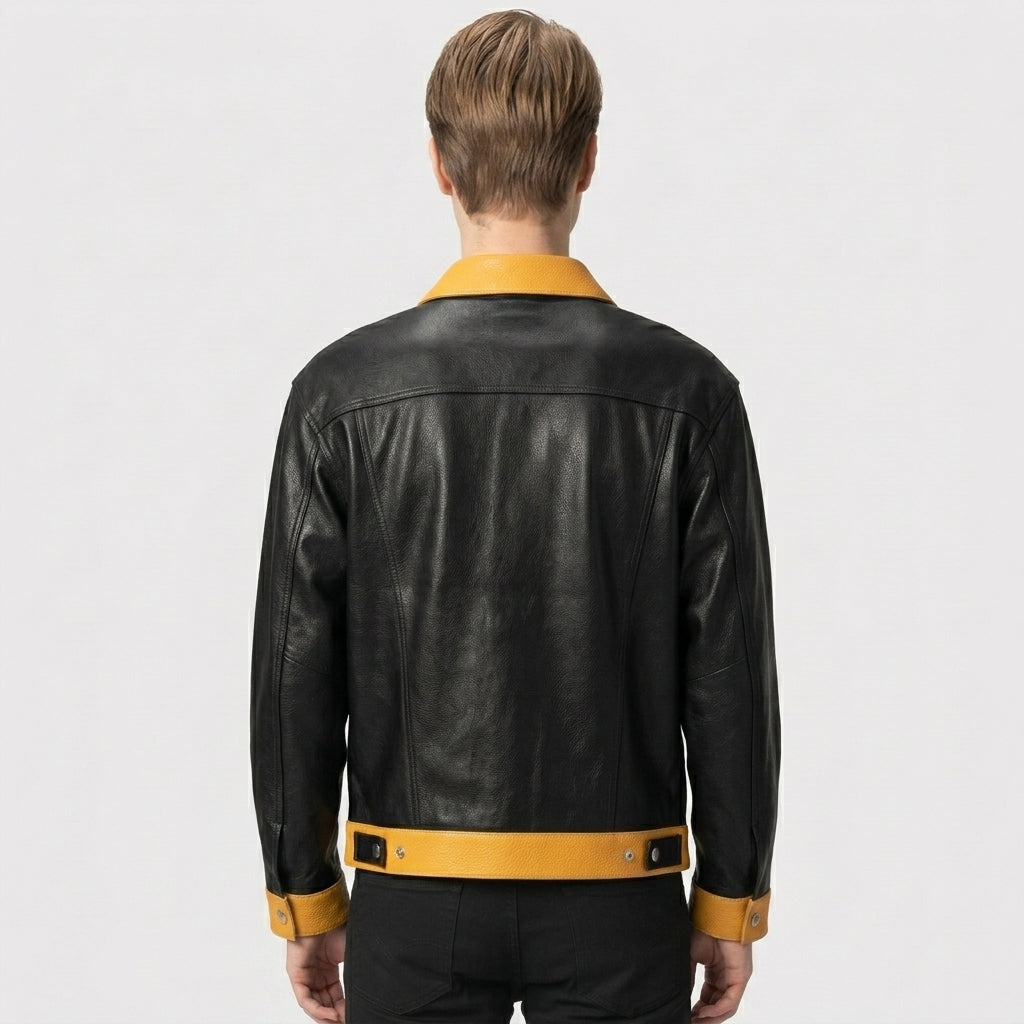 Men’s Black Leather Trucker Jacket