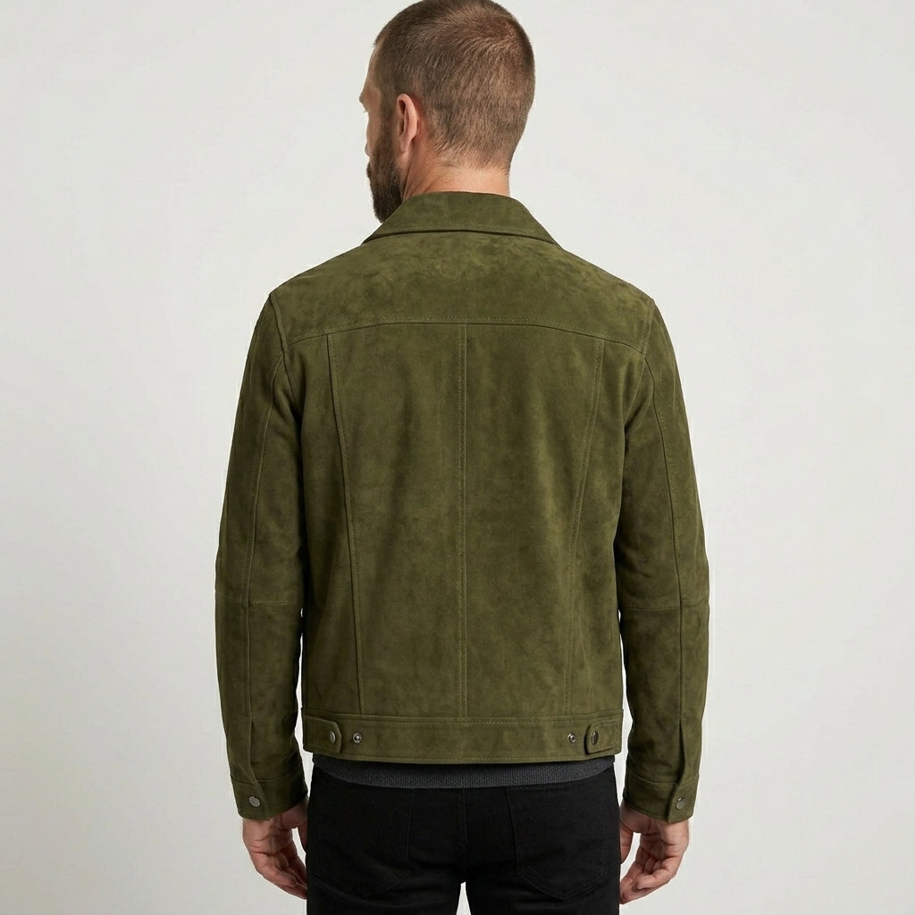 Men’s Premium Green Suede Trucker Jacket