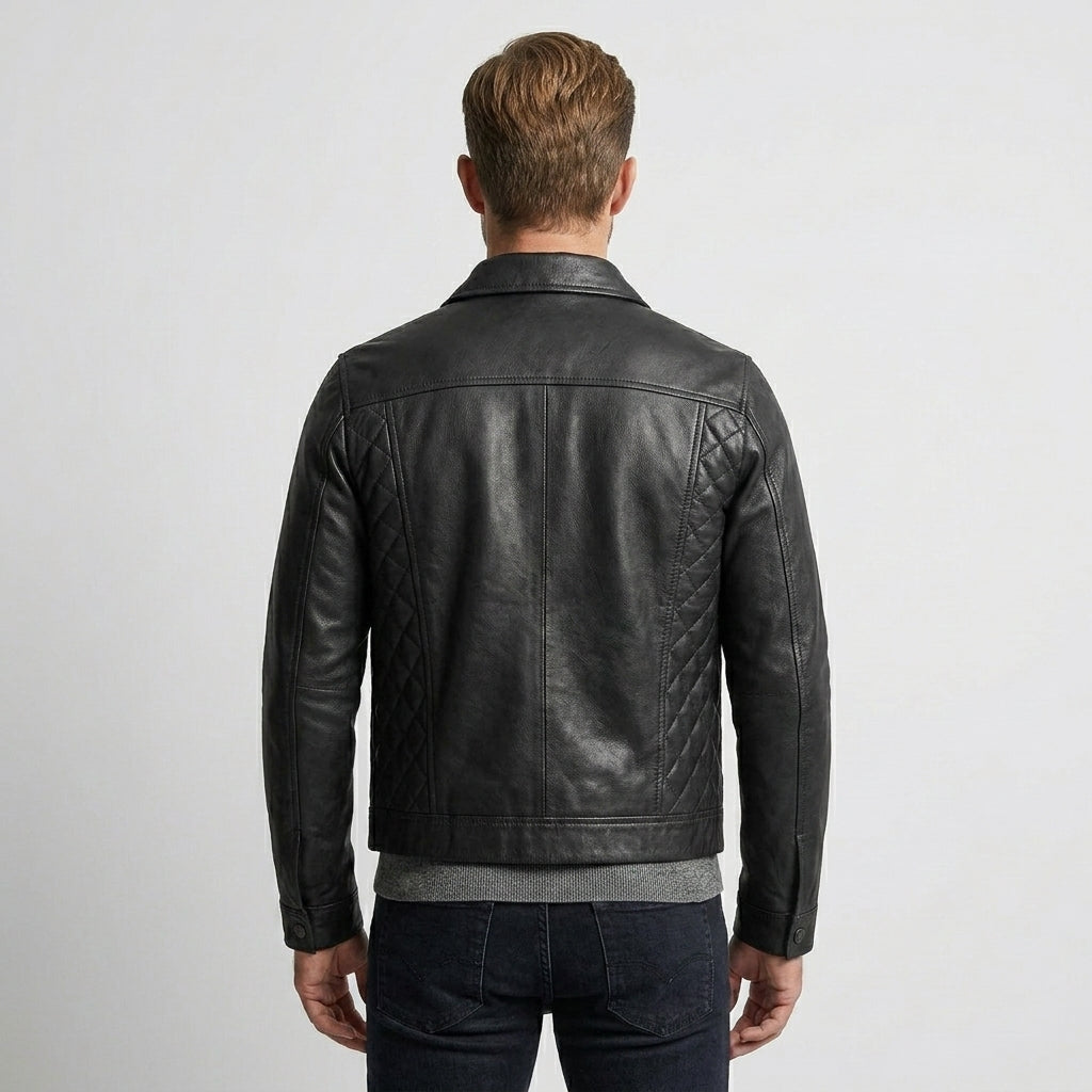 Men’s Black Trucker Western Leather Shirt Jacket