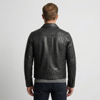 Men’s Black Trucker Western Leather Shirt Jacket