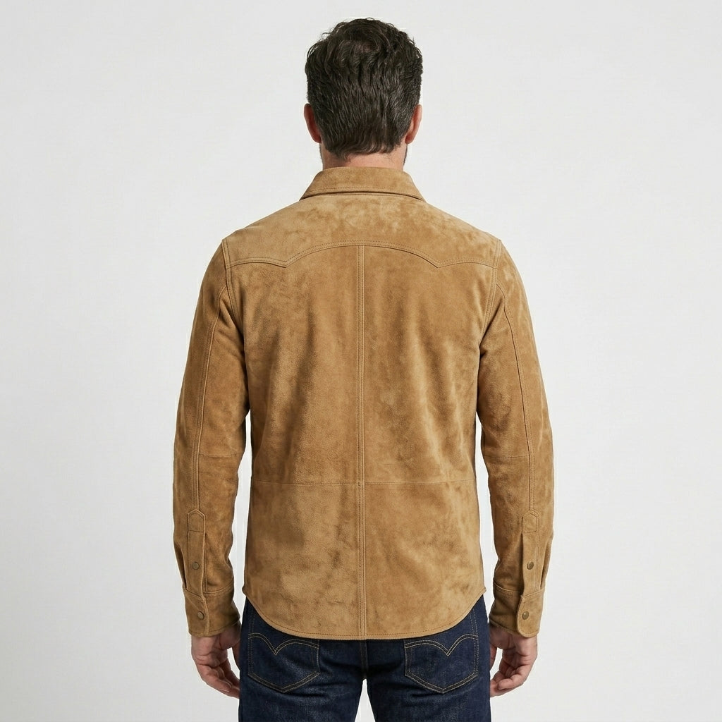 Men’s Western Cowboy Vintage Suede Leather Trucker Shirt Jacket