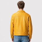 Men’s Yellow Leather Trucker Jacke