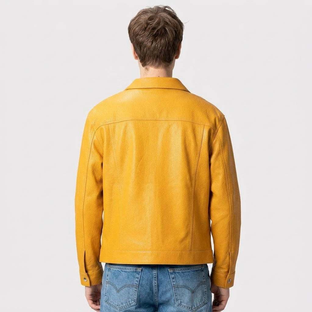 Men’s Yellow Leather Trucker Jacke