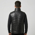 Men’s Black Quilted Leather Puffer Vest