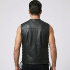 Men’s Black Sheepskin Leather Biker Vest