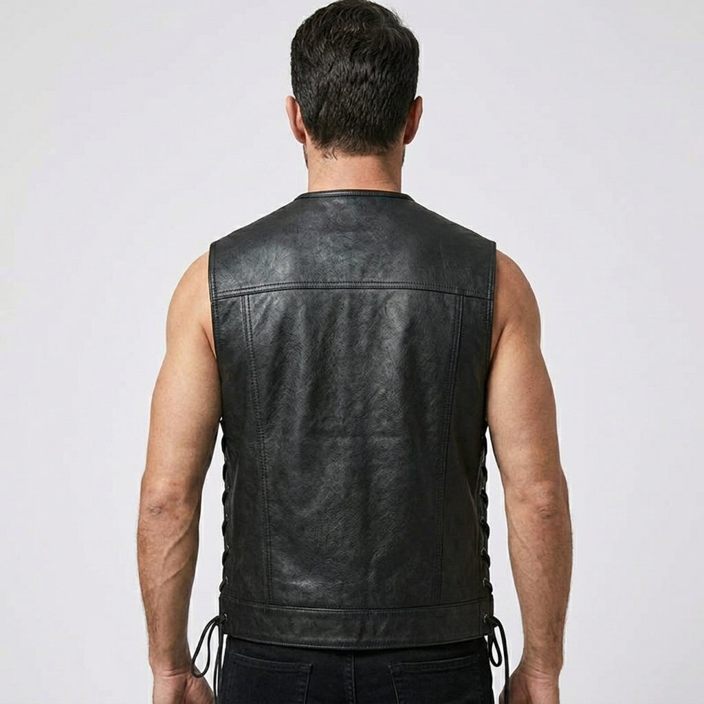 Men’s Black Sheepskin Leather Biker Vest