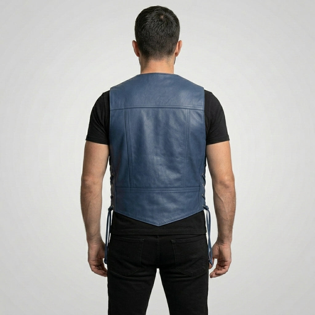 Men’s Navy Blue Leather Ves