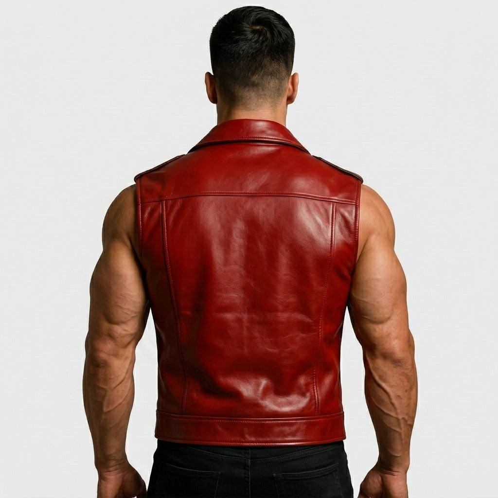 Men’s Red Genuine Leather Biker Vest