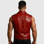 Men’s Red Genuine Leather Biker Vest