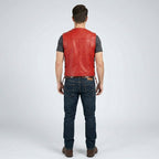 Men’s Red Leather Motorcycle Biker Vest