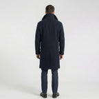 Men’s Dark Blue Fleece Peacoat – Classic Double-Breasted Winter Coat