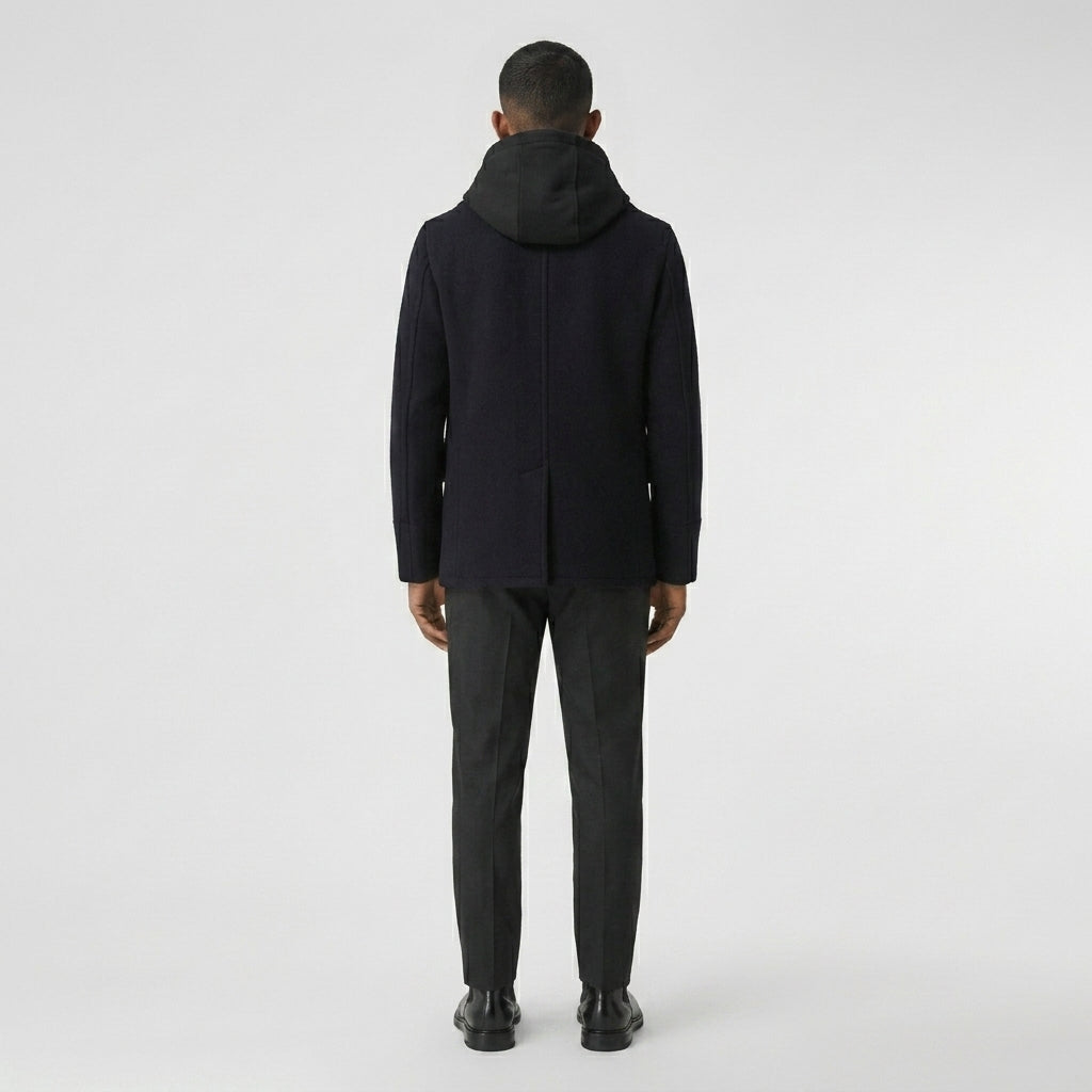 Men’s Dark Blue Wool Navy Peacoat – Classic Double-Breasted Winter Coat