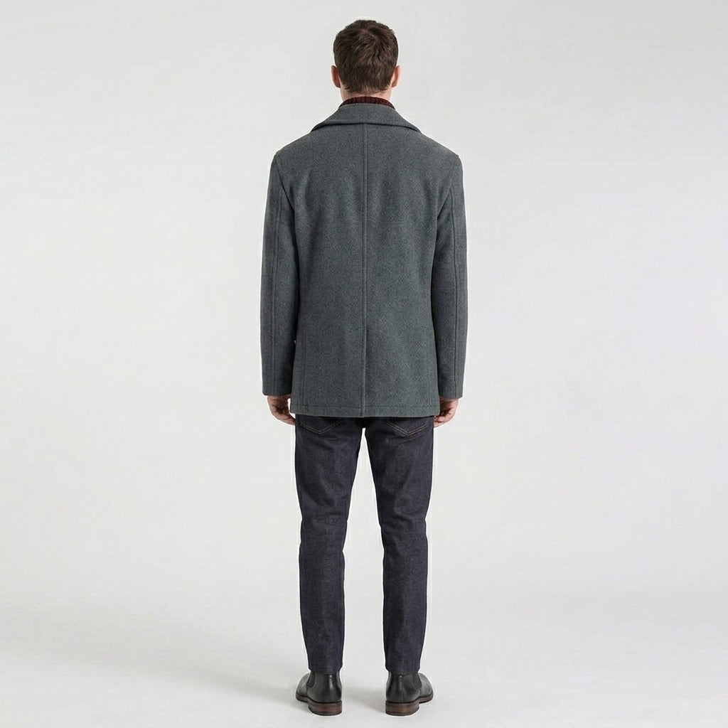 Men’s Grey Wool Peacoat – Classic Double-Breasted Winter Coat