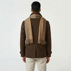 Men’s Brown Fleece Peacoat – Classic Double-Breasted Winter Coat