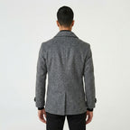 Men’s Grey Marle Fleece Peacoat – Classic Double-Breasted Winter Coat