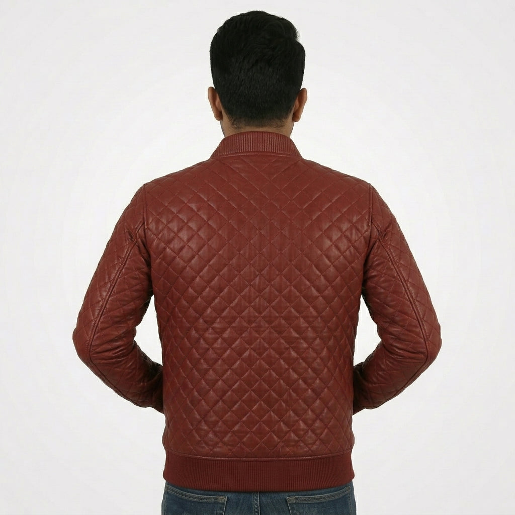 Men’s Lambskin Quilted Leather Jacket – Slim Fit Biker Style