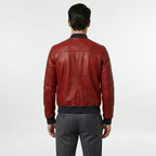 Men’s Fashion Lambskin Red Leather Bomber Jacket