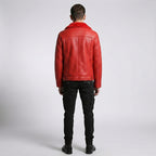 Men’s Red Shearling Trucker Leather Jacket