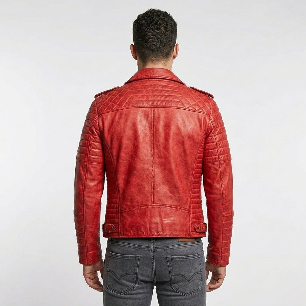 Men’s Red Lambskin Leather Brando Biker Jacket