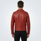 Men’s Red Real Leather Biker Jacket – Bold Slim Fit Moto Style