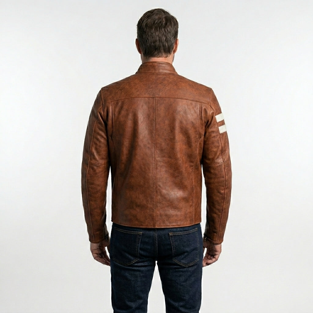 Men’s Red Leather Motorcycle Biker Jacket – Slim Fit Moto Style