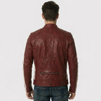 Men’s Red Lambskin Leather Biker Jacket