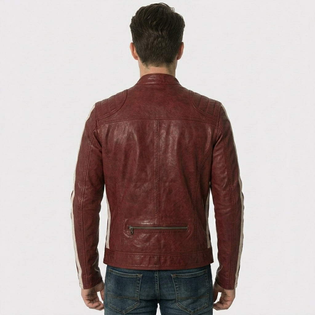 Men’s Red Lambskin Leather Biker Jacket