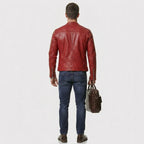 Men’s Red Slim Fit Biker Leather Jacket – Modern Moto Style