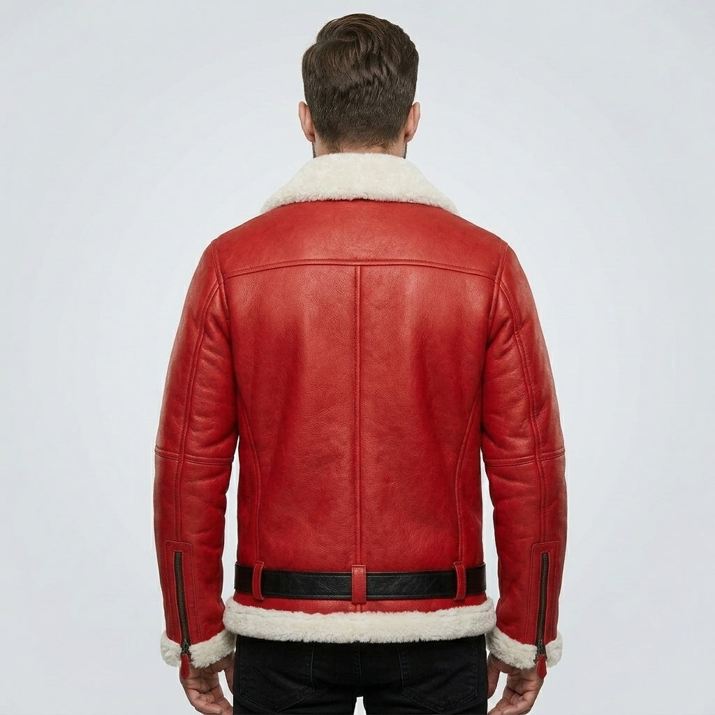 Men’s Santa Claus Sheepskin Leather Christmas Bomber Jacket