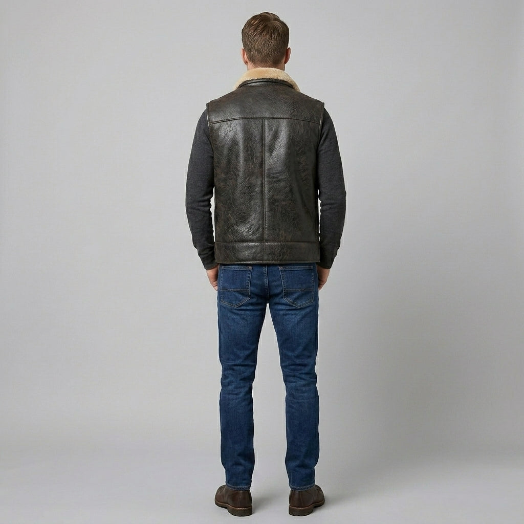 Men’s B3 RAF Aviator Shearling Leather Vest – Flight Bomber Style