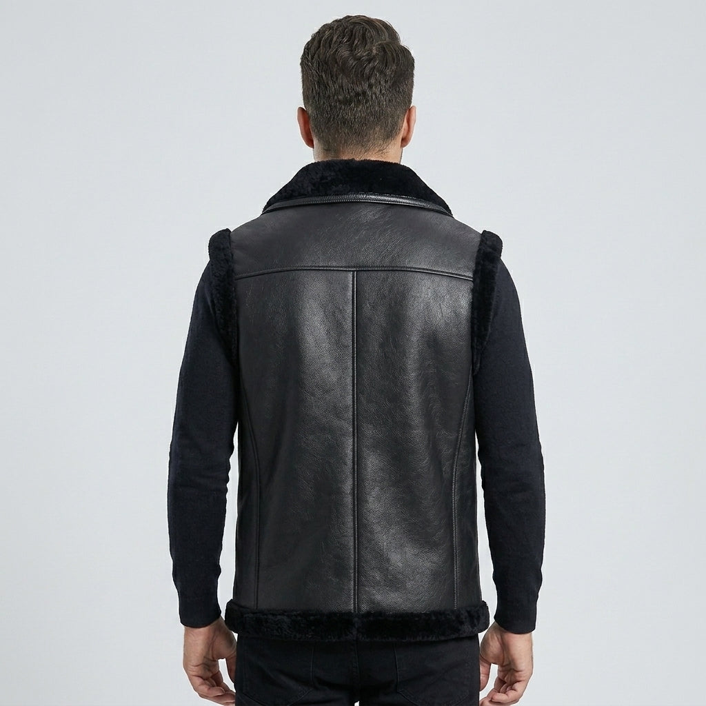 Men’s Black Shearling Sheepskin Leather Vest – Premium Winter Gilet