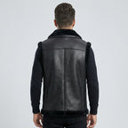 Men’s Black Shearling Sheepskin Leather Vest – Premium Winter Gilet