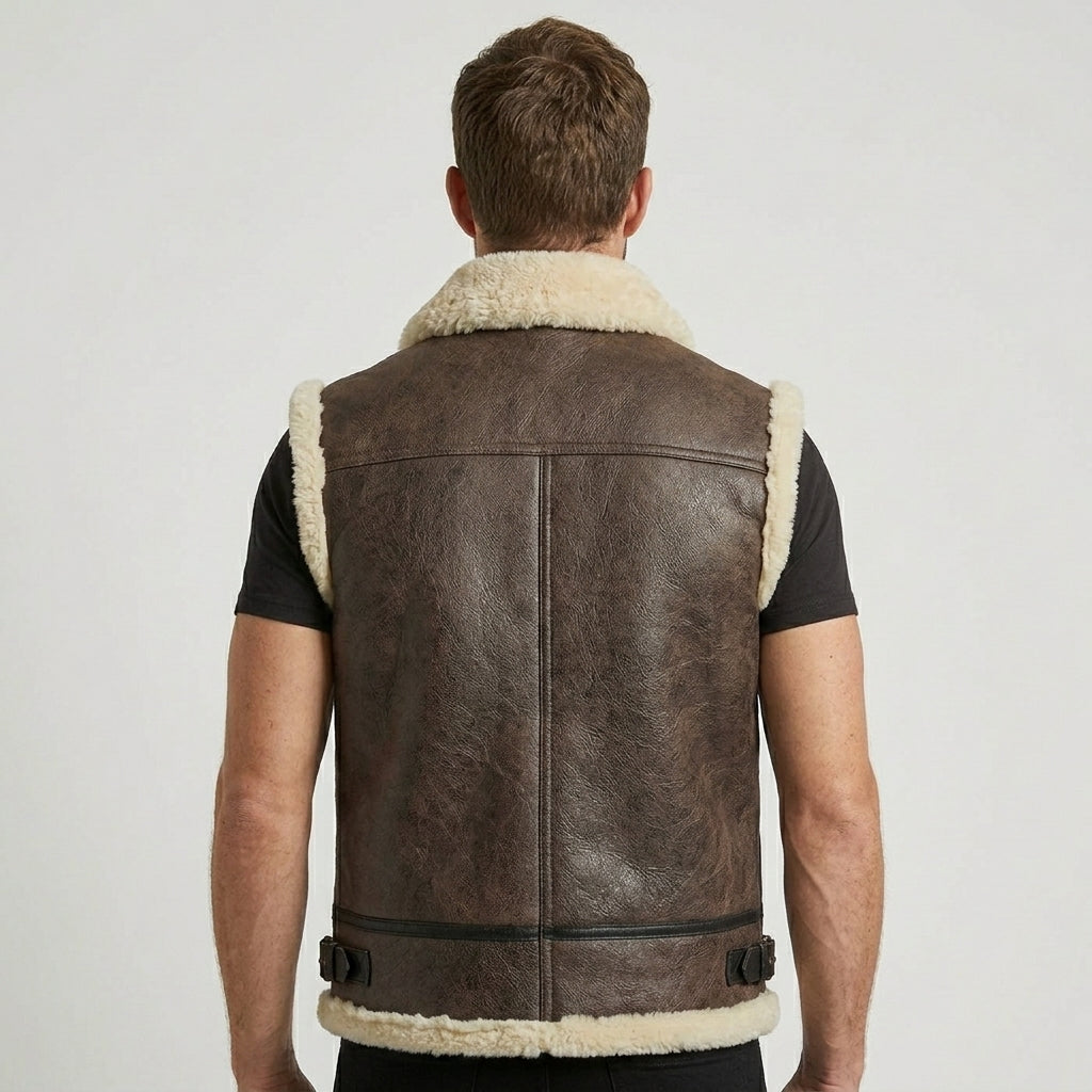 Men’s B3 Shearling Sheepskin Leather Vest – Classic Aviator Winter Gilet