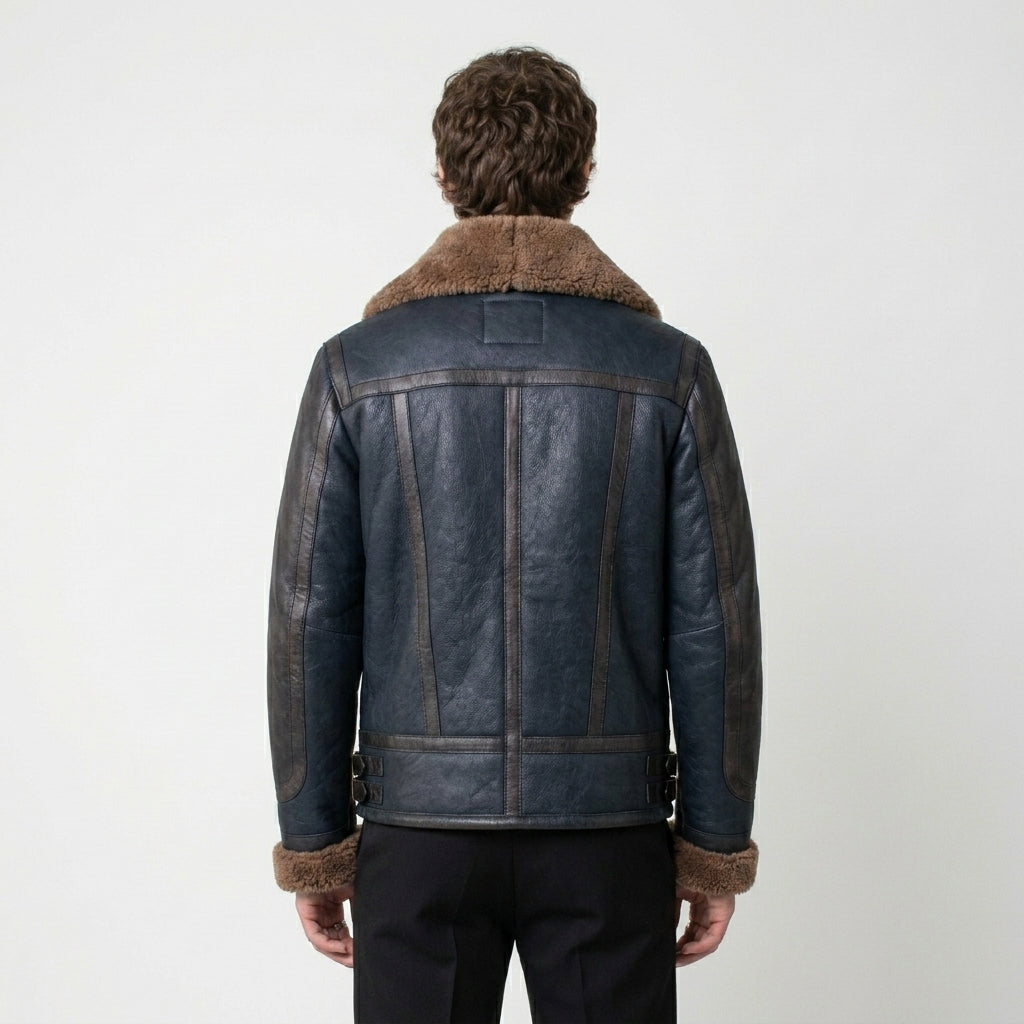 Men’s Blue Sheepskin Shearling Leather Jacket