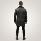 Men’s Black Leather Trench Coat with Shearling Lining