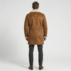 Men’s Tan Brown Suede Shearling Leather Coat