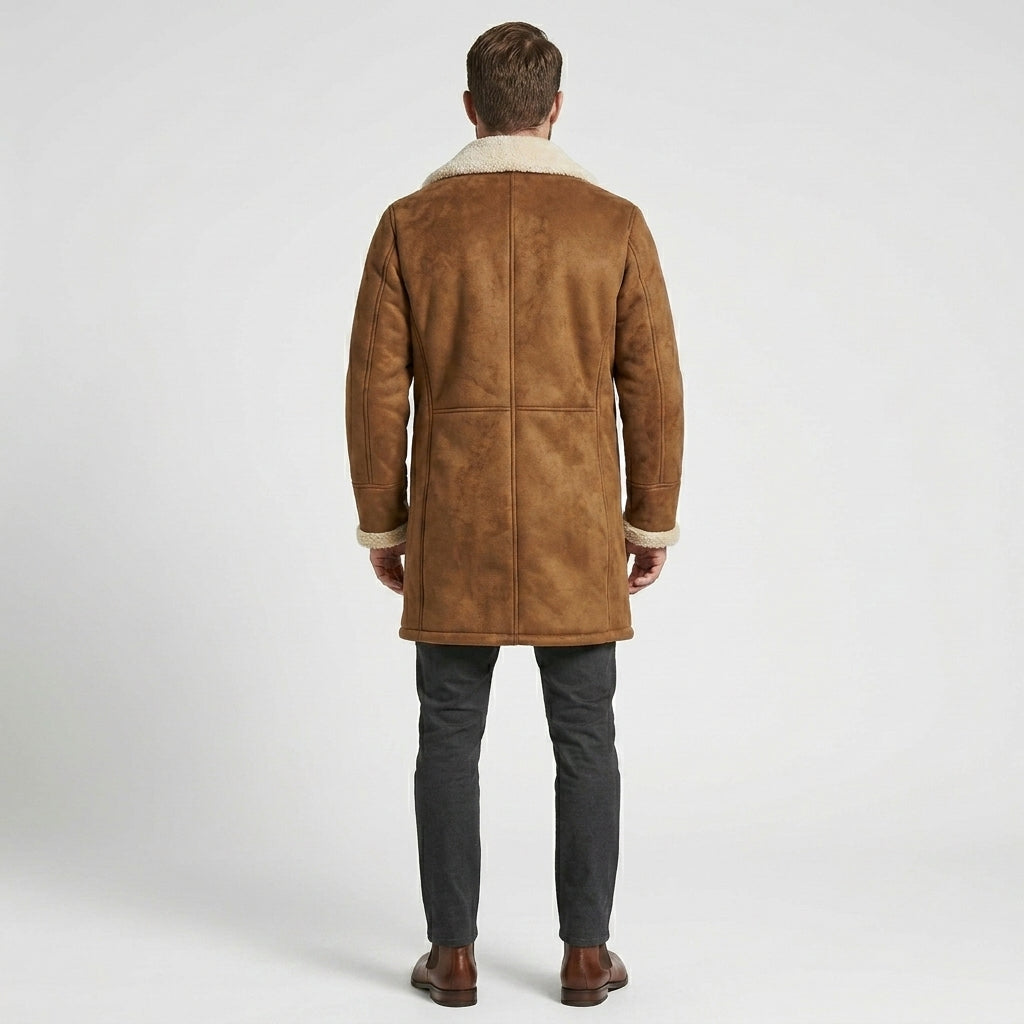 Men’s Tan Brown Suede Shearling Leather Coat