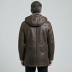 Men’s Dark Brown Hooded Shearling Coat